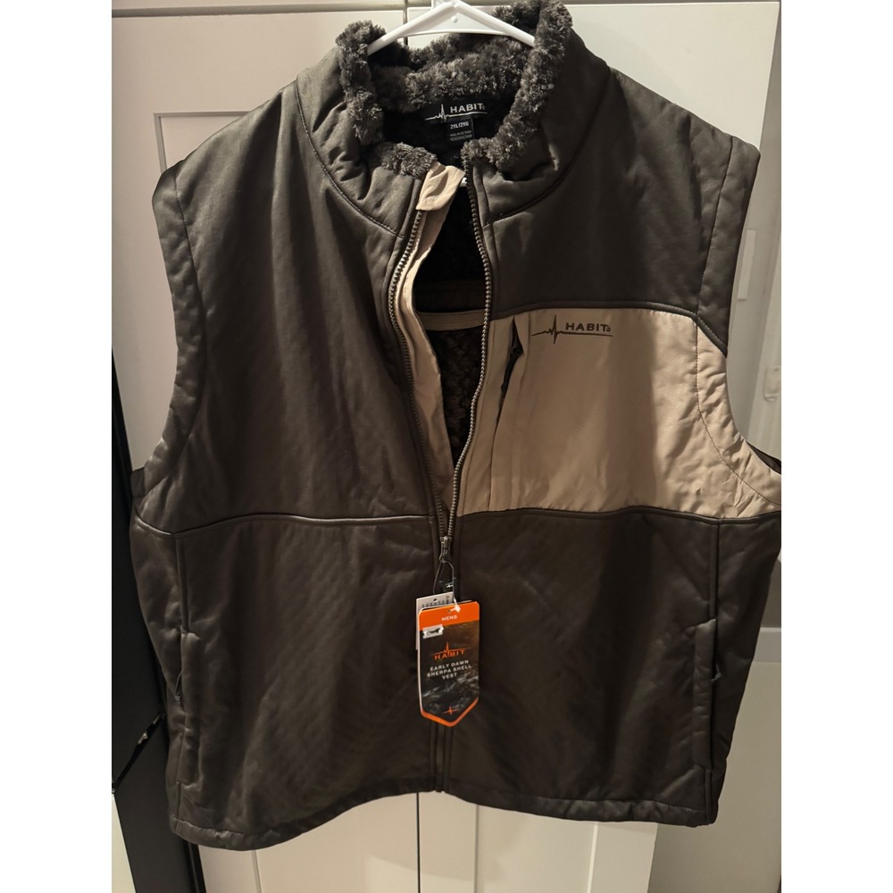 Habit Mens‎ Puffer Vest Faux Fur Lined Zip Up Brown Tan Size 2XL
